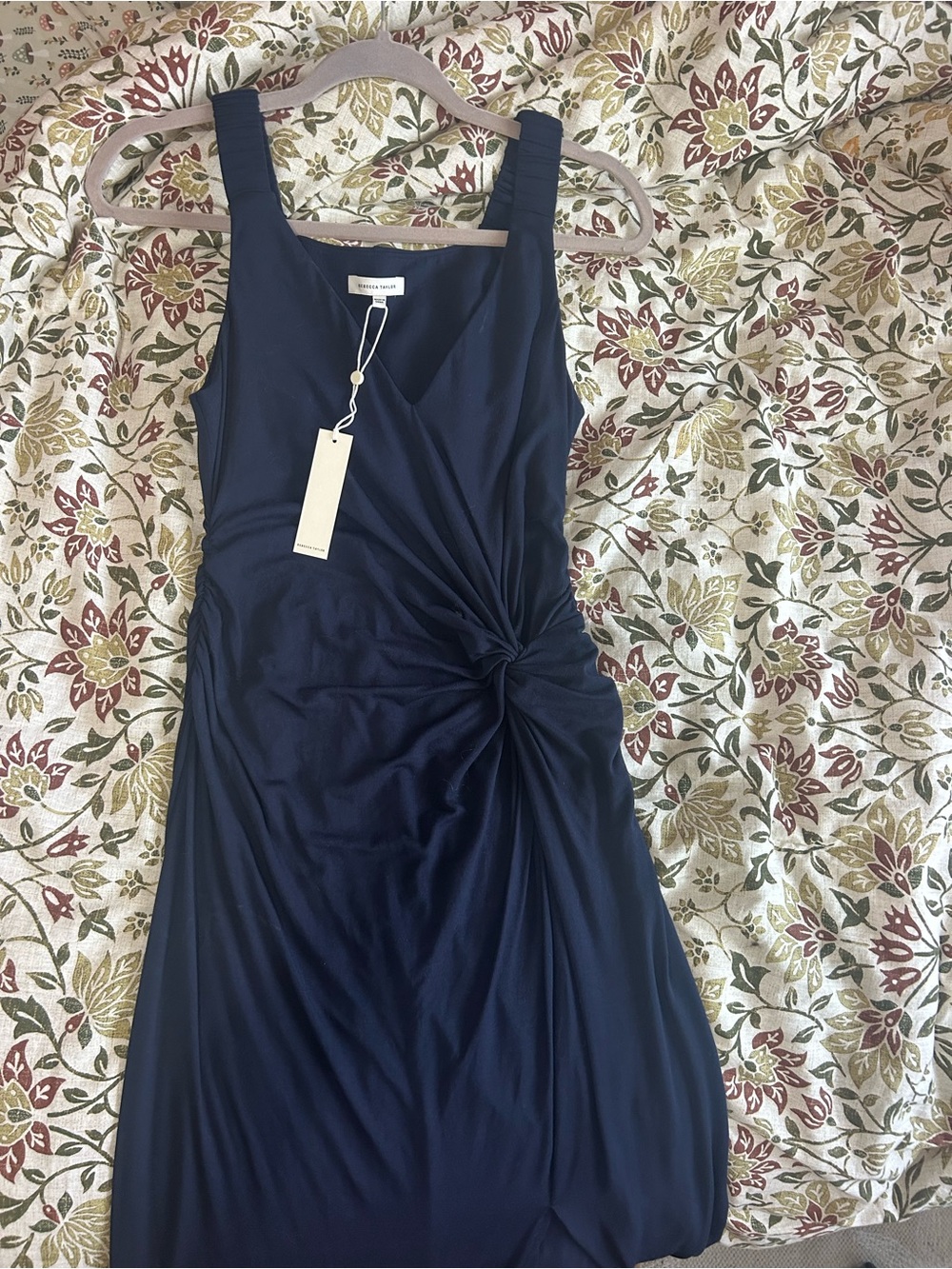 Vintage Rebecca Taylor Navy Twist-Front Midi Dress